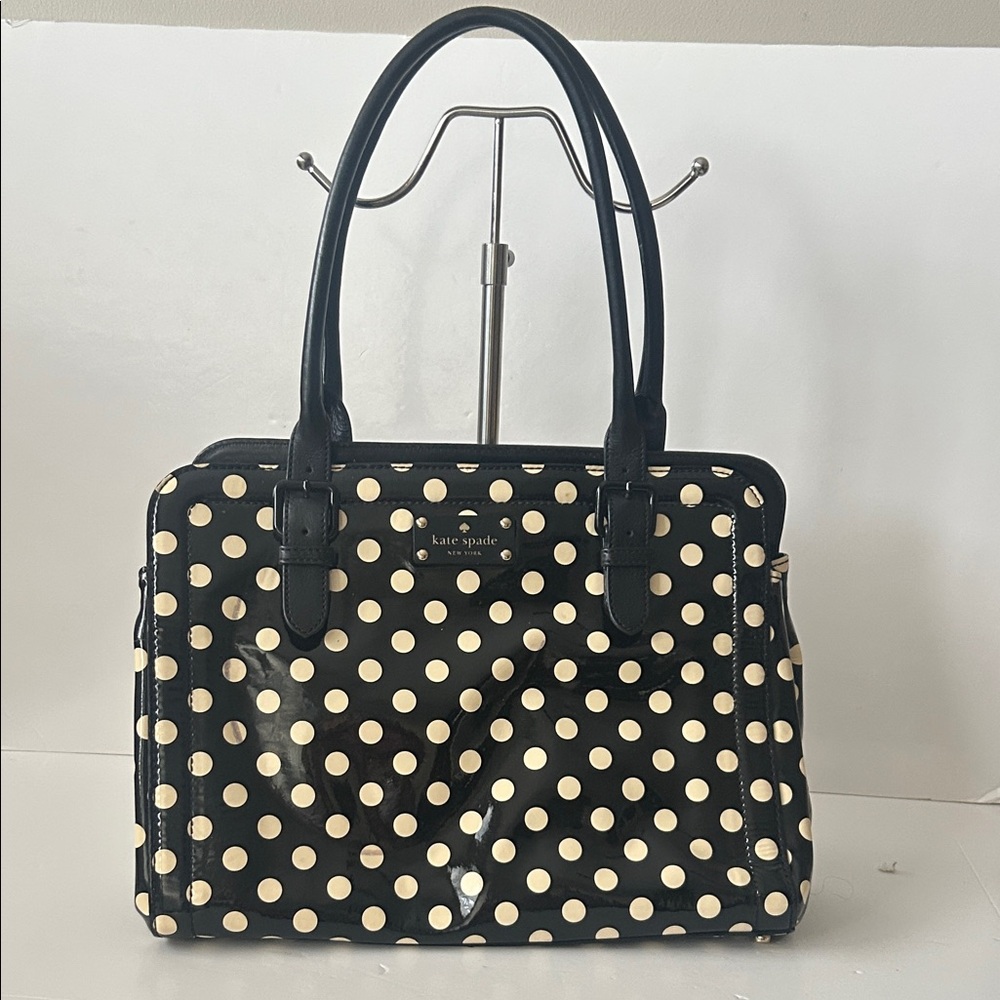 Kate Spade New York  Black and Cream Patent Leather Polka Dot Satchel Boho Fun